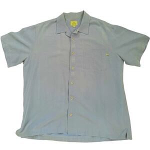 Solitude Blue Gray Short Sleeved Men's Shirt with Embroidery Easy Care Soft sz L